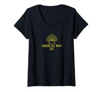 Mujer Buen Camino de Santiago del Norte 2027 Camino Scallop Shell Camiseta Cuello V