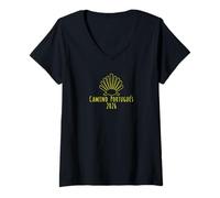 Mujer Buen Camino de Santiago Portugués 2026 Camino Scallop Shell Camiseta Cuello V