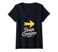 Mujer Buen Camino Santiago 2026 Scallop Shell St James Way Pilgrim Camiseta Cuello V