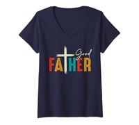 Mujer Buen Padre - Cruz de fe Cristiana Religiosa inspiradora Camiseta Cuello V