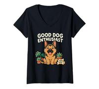 Mujer Buen Perro Entusiasta Pastor alemán Kawaii Dibujos Animados Arte Camiseta Cuello V