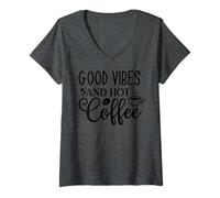 Mujer Buen Rollo y café Caliente, Estado de ánimo motivador, energía matutina Camiseta Cuello V