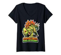 Mujer Buenas Grasas, Mala Actitud, Dino Keto Humor Camiseta Cuello V