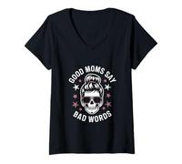 Mujer Buenas mamás Dicen Malas Palabras cráneo mamá Bollo Divertido sarcástico Camiseta Cuello V