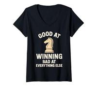 Mujer Bueno Ganando Malo En Todo Lo Demás Chess Knight Gamer Camiseta Cuello V