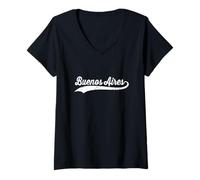 Mujer Buenos Aires Argentina Vintage Cursiva Ciudad Nombre Vacaciones Camiseta Cuello V