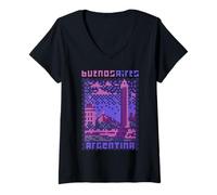 Mujer Buenos Aires, Pixel Art LOFI, Argentina 8 bit Camiseta Cuello V