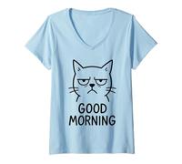 Mujer Buenos días Cat Grumpy Camiseta Cuello V