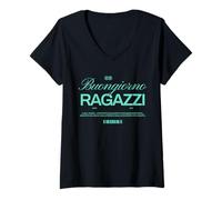 Mujer Buenos días Chicos Dicho Italiano: Sol, Amor, Pizza Camiseta Cuello V