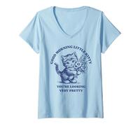 Mujer Buenos días pequeño Gatito te Ves Muy Bonita Meme Camiseta Cuello V