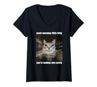 Mujer Buenos días pequeño Gatito te Ves Muy Bonita Meme Camiseta Cuello V