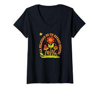 Mujer Buenos Días Psicodélicos con Diseño de Hongos Retro Camiseta Cuello V