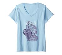 Mujer Buenos oyentes Surrealista Vintage Ilustración Camiseta Cuello V