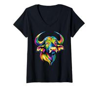 Mujer Búfalo del Cabo Cafre Búfalo de Agua Safari Búfalo Africano Camiseta Cuello V