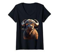 Mujer Búfalo del Cabo Cafre Búfalo de Agua Safari Búfalo Africano Camiseta Cuello V