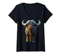 Mujer Búfalo del Cabo Cafre Búfalo de Agua Safari Búfalo Africano Camiseta Cuello V