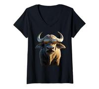 Mujer Búfalo del Cabo Cafre Búfalo de Agua Safari Búfalo Africano Camiseta Cuello V