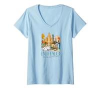 Mujer Buffalo New York Skyline, Recuerdo de la Ciudad de Buenos vecinos Camiseta Cuello V