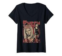Mujer Buffy Multi-Scene Collage Vintage Red Tone Y2K TV Show Camiseta Cuello V