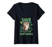 Mujer Búho de conservación de vida silvestre para ambientalistas amantes de la naturaleza Camiseta Cuello V