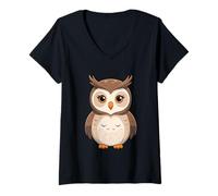 Mujer Búho Estilo Minimalista ilustración Camiseta Cuello V