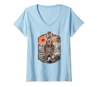 Mujer Búho Guerrero Ukiyo-e Arte Samurái Japonés Camiseta Cuello V