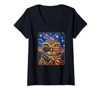 Mujer Búho madriguera con Gafas de Bandera de Estados Unidos Arte Americano Camiseta Cuello V