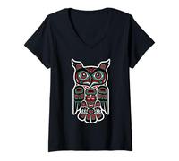 Mujer Búho Nocturno Estilo noroeste del Pacífico Sabiduría Spirit Watcher Camiseta Cuello V