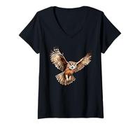 Mujer Búho Volador Camiseta Cuello V