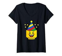 Mujer Building Bricks Birthday Master Builder con Sombrero de cumpleaños Camiseta Cuello V