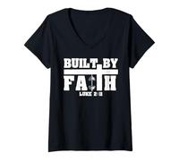Mujer Built by Faith Lucas 2:11 Christian Gimnasio Fitness Motivación Camiseta Cuello V
