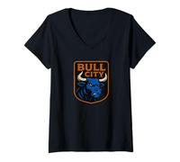 Mujer Bull City Durham NC 919 North Carolina Bull Head Hombres Mujeres Camiseta Cuello V