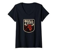 Mujer Bull City Durham NC 919 North Carolina Bull Head Hombres Mujeres Camiseta Cuello V