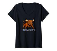 Mujer Bull City Durham NC 919 North Carolina Bull Head Hombres Mujeres Camiseta Cuello V