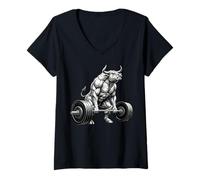 Mujer Bull Halterofilia Fitness Gimnasio Entrenamiento Camiseta Cuello V