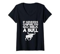 Mujer Bull Humor Cita Divertida Si Los Géneros Confunden Te Leche Un Toro Camiseta Cuello V
