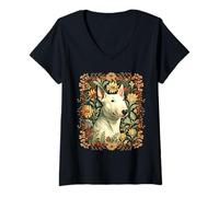 Mujer Bull Terrier Inglés Vintage Botánico Camiseta Cuello V