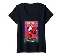 Mujer Bull Terrier Montando un León Danza Brillante Pop Art Camiseta Cuello V