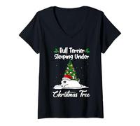 Mujer Bull Terrier My Dog Sleeping Under Christmas Tree Puppy Xmas Camiseta Cuello V
