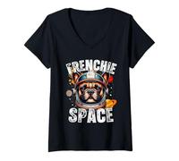 Mujer Bulldog Francés Amante Frenchie En El Espacio Divertido Bulldog Francés Camiseta Cuello V