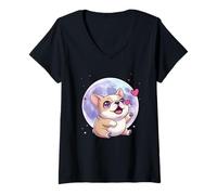 Mujer Bulldog francés Aullando a la Luna Kawaii Dog Breed Lover Camiseta Cuello V