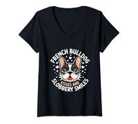 Mujer Bulldog Francés Besos Y Sonrisas Slobbery Rescate de Raza de Perro Camiseta Cuello V