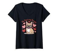 Mujer Bulldog francés es mi Terapia Lindo Amante de los Perros Camiseta Cuello V