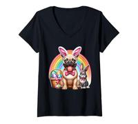 Mujer Bulldog Francés Felices Pascuas Bulldog Francés Camiseta Cuello V