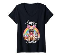 Mujer Bulldog Francés Felices Pascuas Bulldog Francés Pascua Camiseta Cuello V