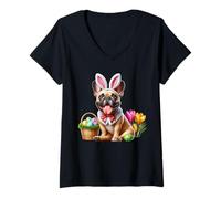 Mujer Bulldog Francés Felices Pascuas Camiseta Cuello V