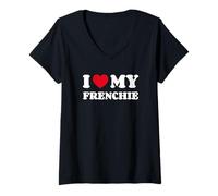 Mujer Bulldog Francés French Bulldog I Love My Frenchie Camiseta Cuello V