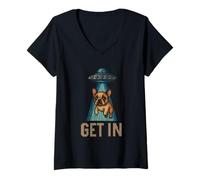 Mujer Bulldog Francés Get In Alien Impreso Estilo Cruz Estilo Perro Camiseta Cuello V
