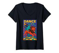 Mujer Bulldog Francés Montando un León Danza Brillante Pop Art Frenchie Camiseta Cuello V