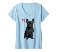 Mujer Bulldog Francés Negro, Frenchie Negro Camiseta Cuello V